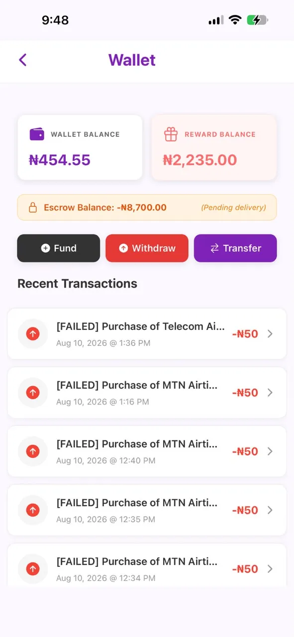 RUS wallet screen